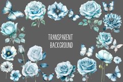 Blue Watercolor Flowers and Butterfly Clipart