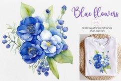 Blue watercolor flowers arrangement PNG for sublimation Product Image 1