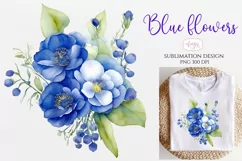 Blue watercolor flowers arrangement PNG for sublimation Product Image 1