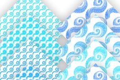 Blue Watercolor Waves Seamless Patterned Papers 12 PNG JPG