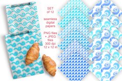 Blue Watercolor Waves Seamless Patterned Papers 12 PNG JPG