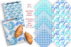 Blue Watercolor Waves Seamless Patterned Papers 12 PNG JPG
