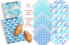 Blue Watercolor Waves Seamless Patterned Papers 12 PNG JPG