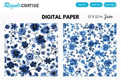 Blue And White Floral Seamless Digital Paper, Floral Pattern Product Image 1