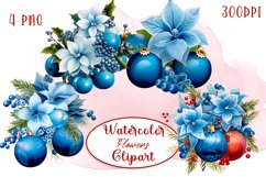 Blue winter flowers. Winter Flowers Watercolor Collection Product Image 1