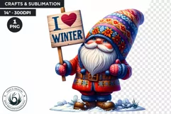 I love Winter Gnome clipart PNG,Gnome Sublimation Product Image 1