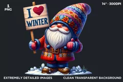 I love Winter Gnome clipart PNG,Gnome Sublimation Product Image 2