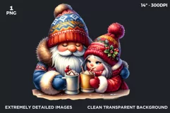 Winter Gnome couple with hot chocolate clipart PNG Product Image 2