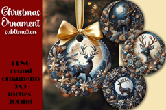 Round Christmas Ornament PNG | embroidery Deer PNG Product Image 1