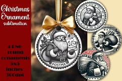 Vintage Santa Ornament Sublimation, Round Ornament Png Product Image 1