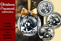 Vintage Santa Ornament Sublimation, Round Ornament Png Product Image 1