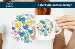Blue yellow pink hearts and leaves TShirt Background
