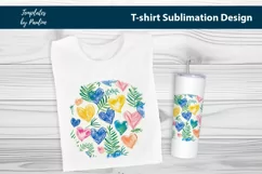 Blue yellow pink hearts and leaves TShirt Background