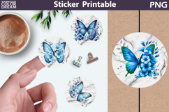 Butterfly Sticker Printable | Blue Butterfly Round Sticker Product Image 1