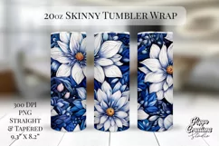 Blue Flower Tumbler Wrap - 20 oz Tumbler Wrap - Floral Wrap Product Image 1