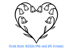 Bluebells Heart Wreath Flower Graphic Clipart PNG Outline Illustration