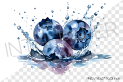 Blueberry Splashing into Water PNG Clipart Fruit Watercolor Product Image 1
