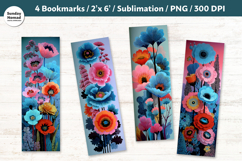 Blue Floral Bookmarks , Printable Crafts, 4 PNG Product Image 1