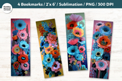 Blue Floral Bookmarks , Printable Crafts, 4 PNG Product Image 1