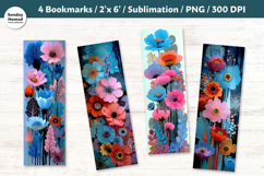 Blue Floral Bookmarks , Printable Crafts, 4 PNG Product Image 1