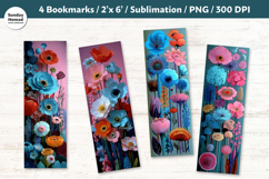 Blue Floral Bookmarks , Printable Crafts, 4 PNG Product Image 1