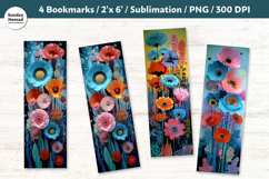 Blue Floral Bookmarks , Printable Crafts, 4 PNG Product Image 1