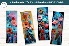 Blue Floral Bookmarks , Printable Crafts, 4 PNG Product Image 1