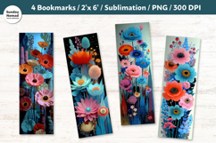 Blue Floral Bookmarks , Printable Crafts, 4 PNG Product Image 1