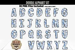 Blue Chinoiserie Doodle Alphabet Numbers | Toile PNG Files Product Image 2