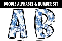 Blue Chinoiserie Doodle Alphabet Numbers | Toile PNG Files Product Image 6
