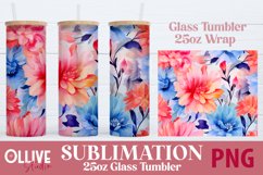 Watercolor Floral 25oz Glass Tumbler Wrap Sublimation PNG Product Image 1