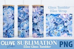 Blue Peonies 25oz Glass Tumbler Wrap Sublimation PNG Product Image 1