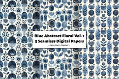 Blue Abstract Florals Vol 1 , 3 PNG Seamless Patterns Product Image 1