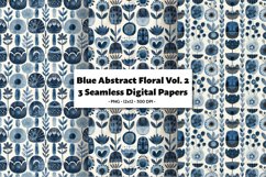 Blue Abstract Florals Vol 2 , 3 PNG Seamless Patterns Product Image 1