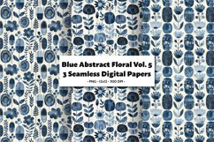 Blue Abstract Florals Vol 5 , 3 PNG Seamless Patterns Product Image 1