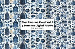 Blue Abstract Florals Vol 6 , 3 PNG Seamless Patterns Product Image 1