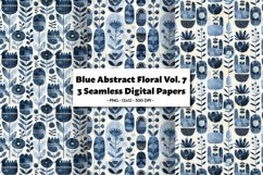 Blue Abstract Florals Vol 7 , 3 PNG Seamless Patterns Product Image 1