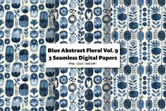Blue Abstract Florals Vol 9 , 3 PNG Seamless Patterns Product Image 1