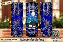 Product mockup image showcasing the &#039;Winter Whimsy&#039; sublimation tumbler wrap design on a 20oz skinny tumbler. Perfect for seasonal DIY projects and holiday drinkware decoration
