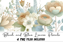 Watercolor Blush and Blue Leaves Florals Product Image 1