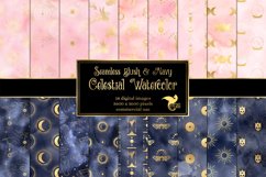 Blush and Navy Celestial Watercolor Digital Paper Product Image 1