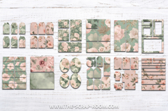 Printable junk journal kit Blush Pink Sage Papers Stickers Product Image 3