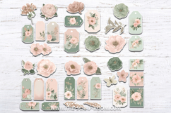 Printable junk journal kit Blush Pink Sage Papers Stickers Product Image 4