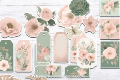 Printable junk journal kit Blush Pink Sage Papers Stickers Product Image 5