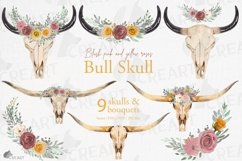 Yellow and blush watercolor floral bull skull design element Product Image 1