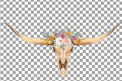 Yellow and blush watercolor floral bull skull design element Product Image 15