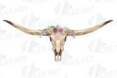 Yellow and blush watercolor floral bull skull design element Product Image 11