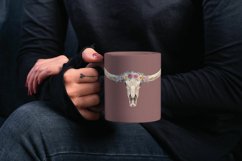 Yellow and blush watercolor floral bull skull design element Product Image 4