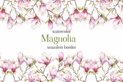 Watercolor Blush Magnolia Clipart, Magnolia Seamless Border Product Image 1