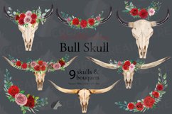 Blush and red roses watercolour bull skull, floral bouquets Product Image 2